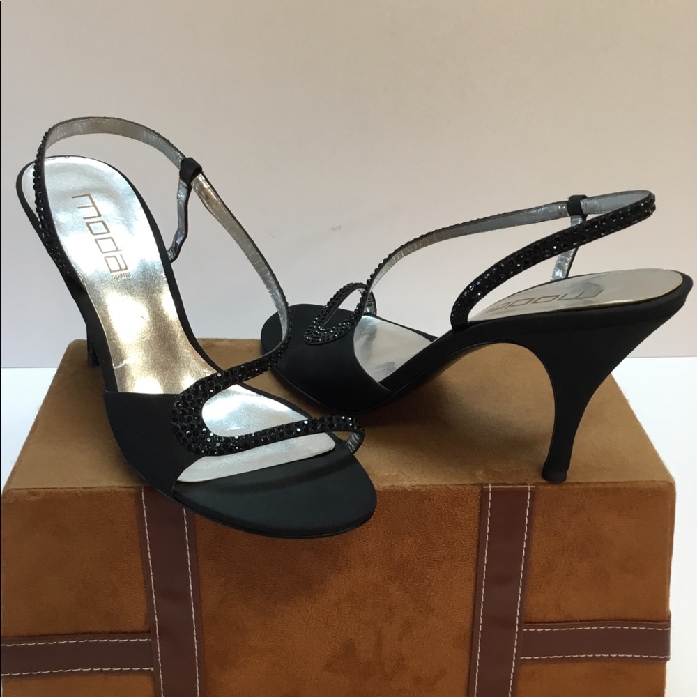 Sexy Black Heels with Black Stones. Moda. - Picture 1 of 7
